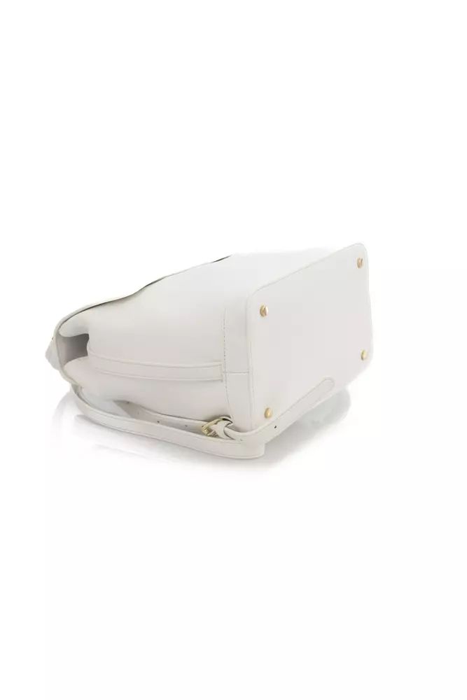 Baldinini Trend Elegant White Flap Backpack with Golden Accents