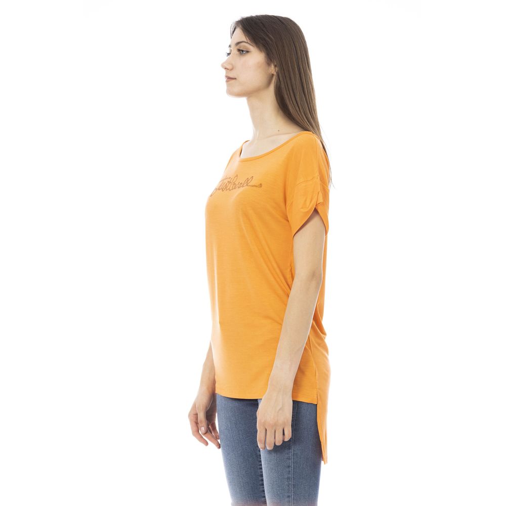 Just Cavalli Chic Orange Rhinestone Logo Tee