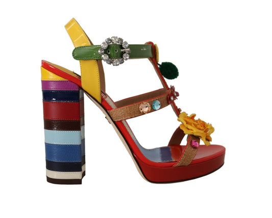 Dolce & Gabbana Multicolor Floral Ankle Strap Heels