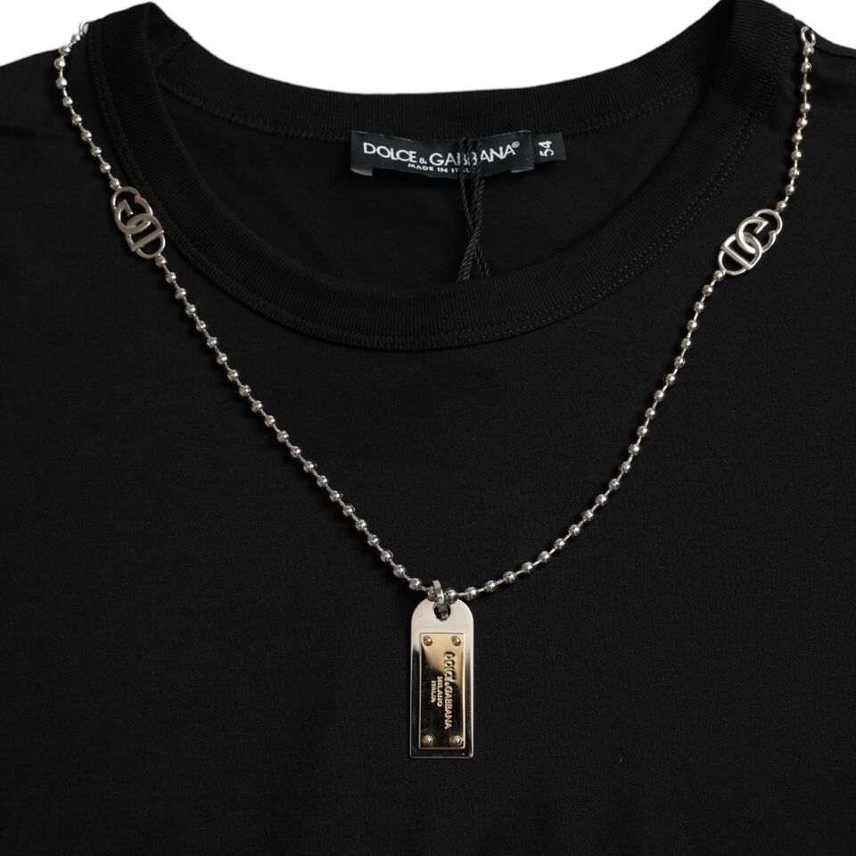 Dolce & Gabbana Black Silver Chain Short Sleeve T-shirt