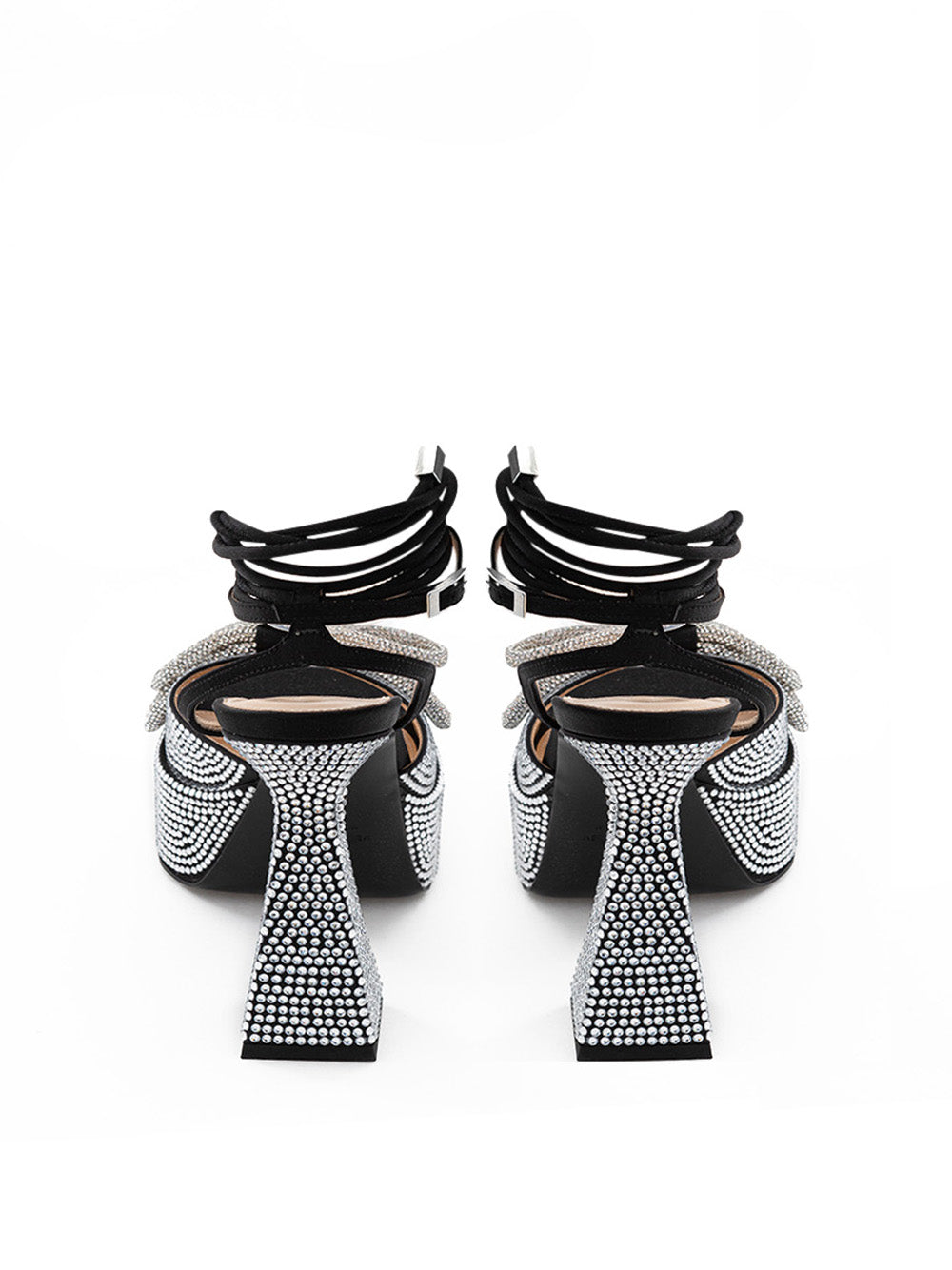 MACH & MACH Crystal Bow Black Leather Sandals