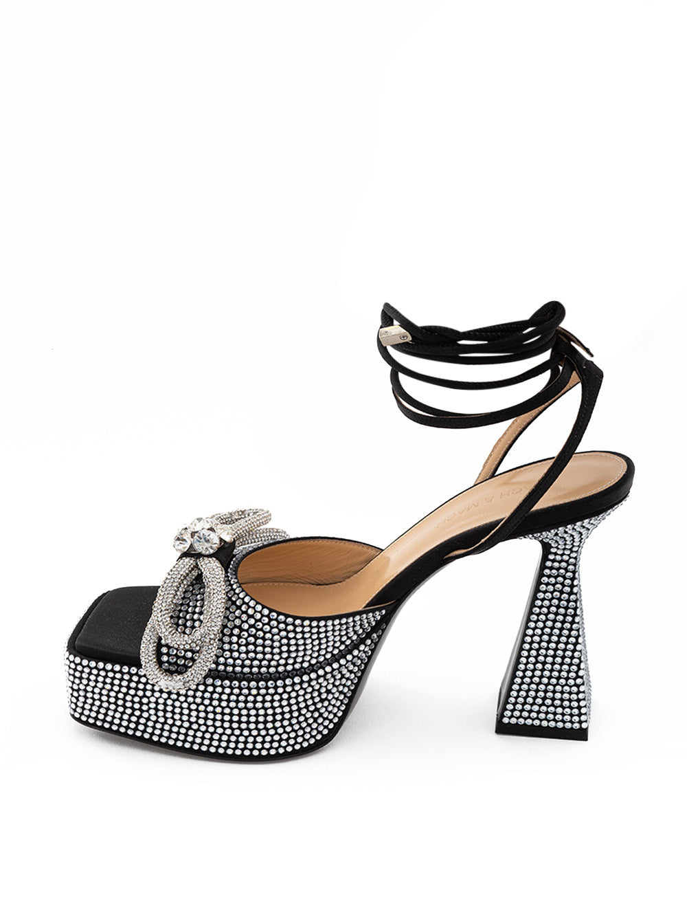 MACH & MACH Crystal Bow Black Leather Sandals