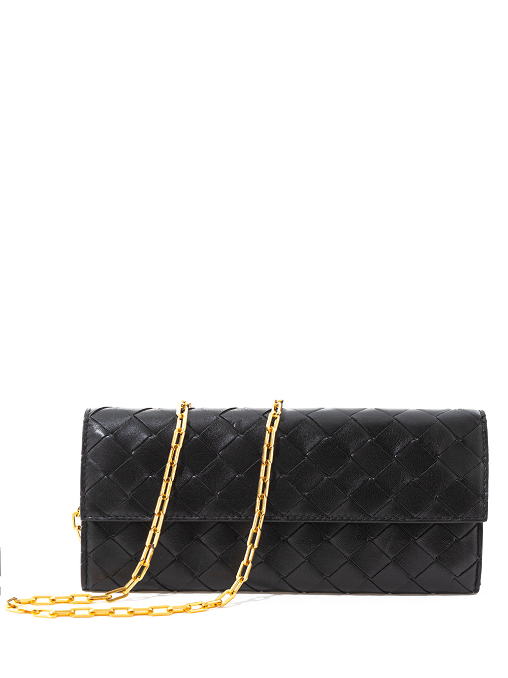 Bottega Veneta Elegant Black Leather Mini Bag Wallet on Chain