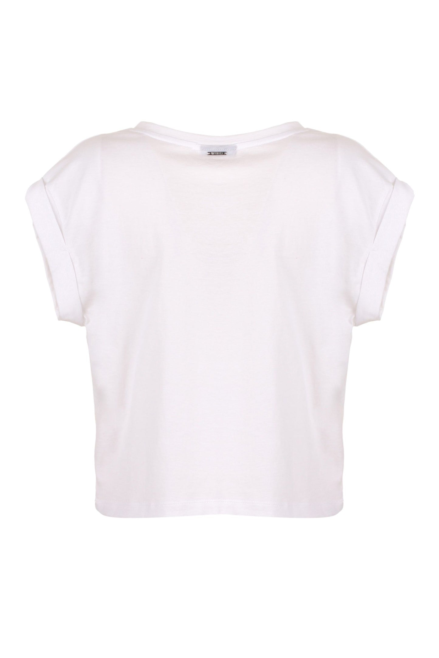 Imperfect Chic White Cotton Tee with Brass Accents