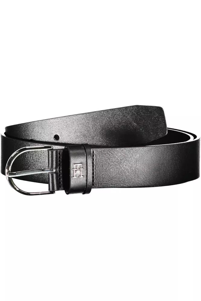 Tommy Hilfiger Elegant Black Leather Belt with Metal Buckle