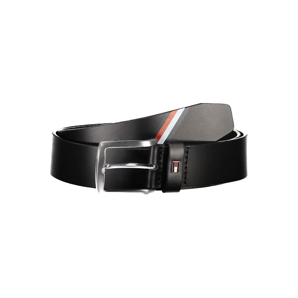 Tommy Hilfiger Elegant Black Leather Belt with Metal Buckle