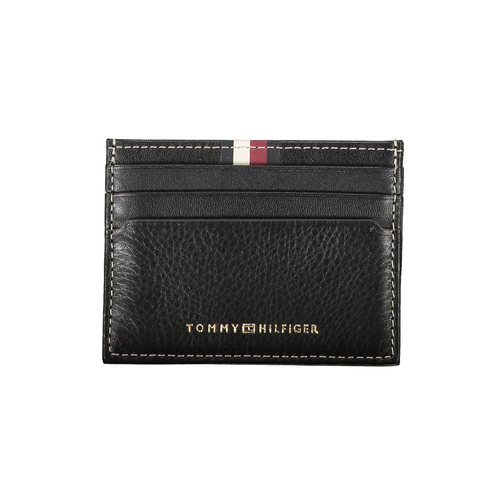 Tommy Hilfiger Sleek Black Leather Card Holder with Contrast Detail