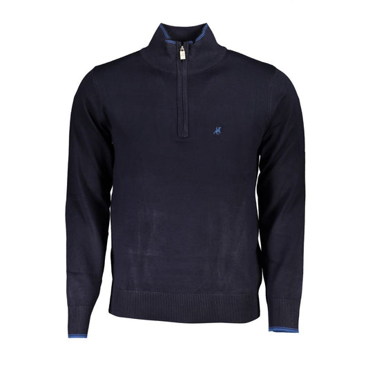 U.S. Grand Polo Elegant Half Zip Blue Sweater with Contrast Details