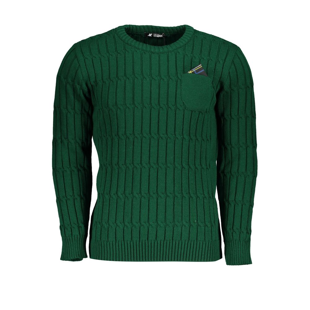 U.S. Grand Polo Elegant Crew Neck Twisted Green Sweater