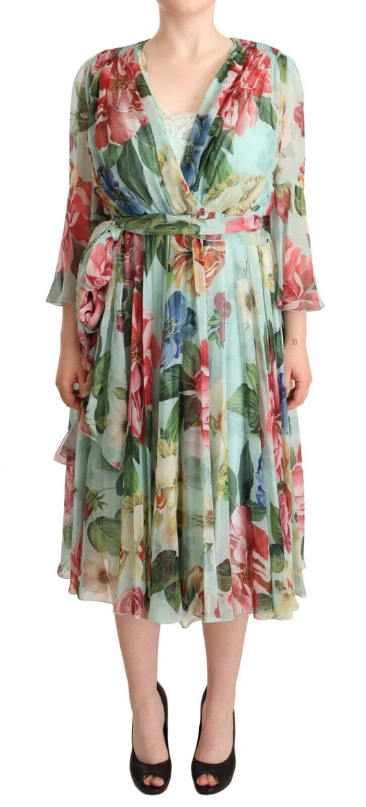 Dolce & Gabbana Floral Silk Midi Wrap Dress