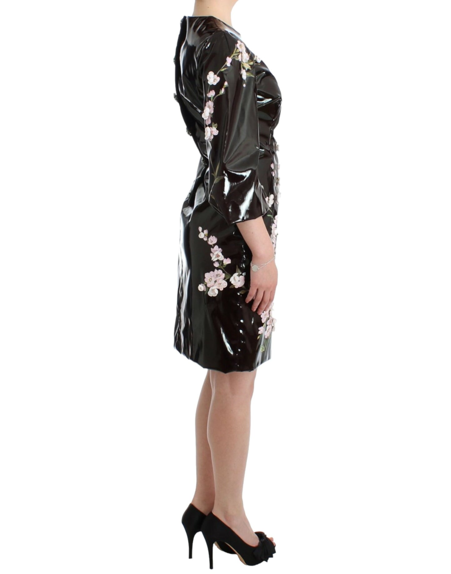 Dolce & Gabbana Black patent floral HANDPAINTED dress