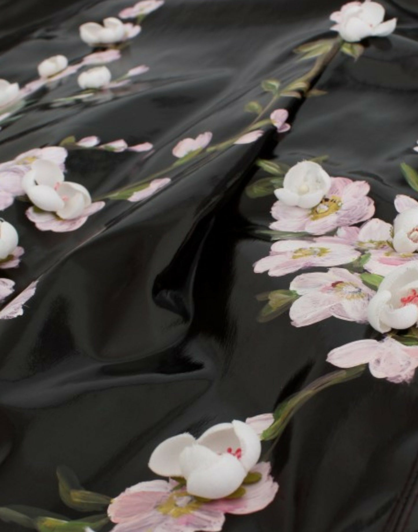 Dolce & Gabbana Black patent floral HANDPAINTED dress