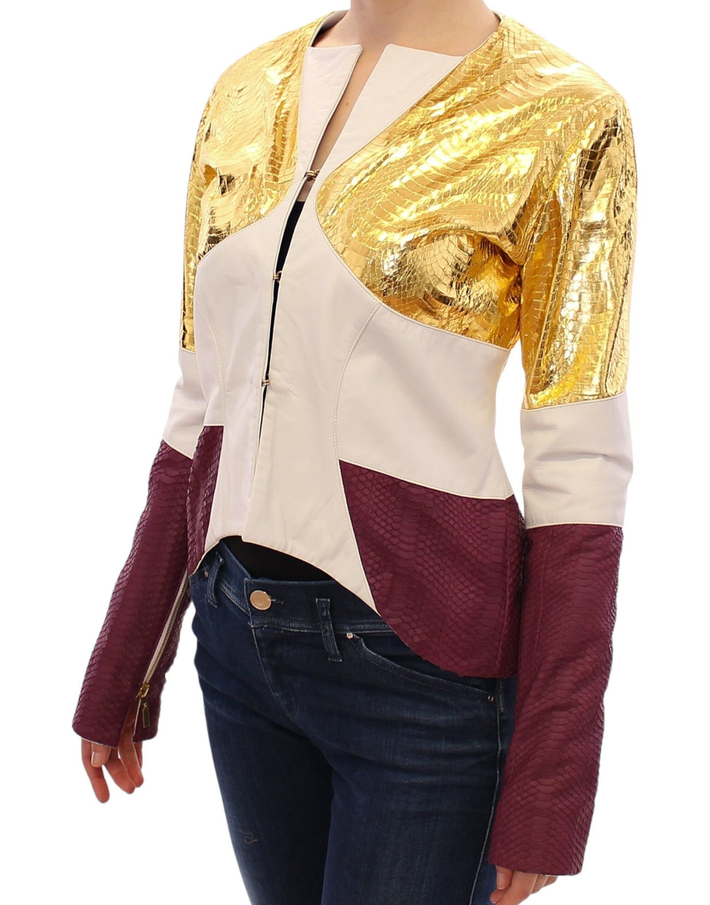 Vladimiro Gioia White Gold Purple Leather Jacket