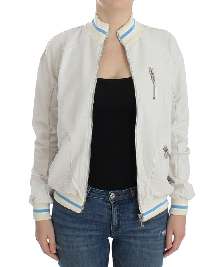 John Galliano White Mock Zip Cardigan Sweatshirt Sweater