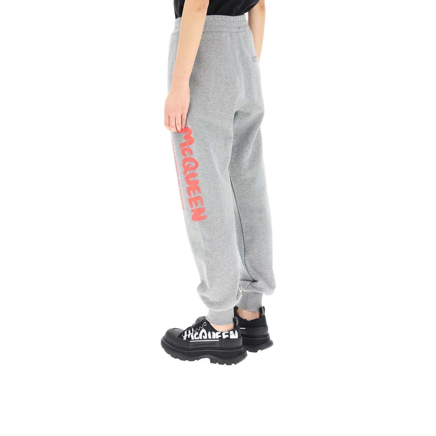 Alexander McQueen Elegant Graffiti Logo Grey Sweatpants