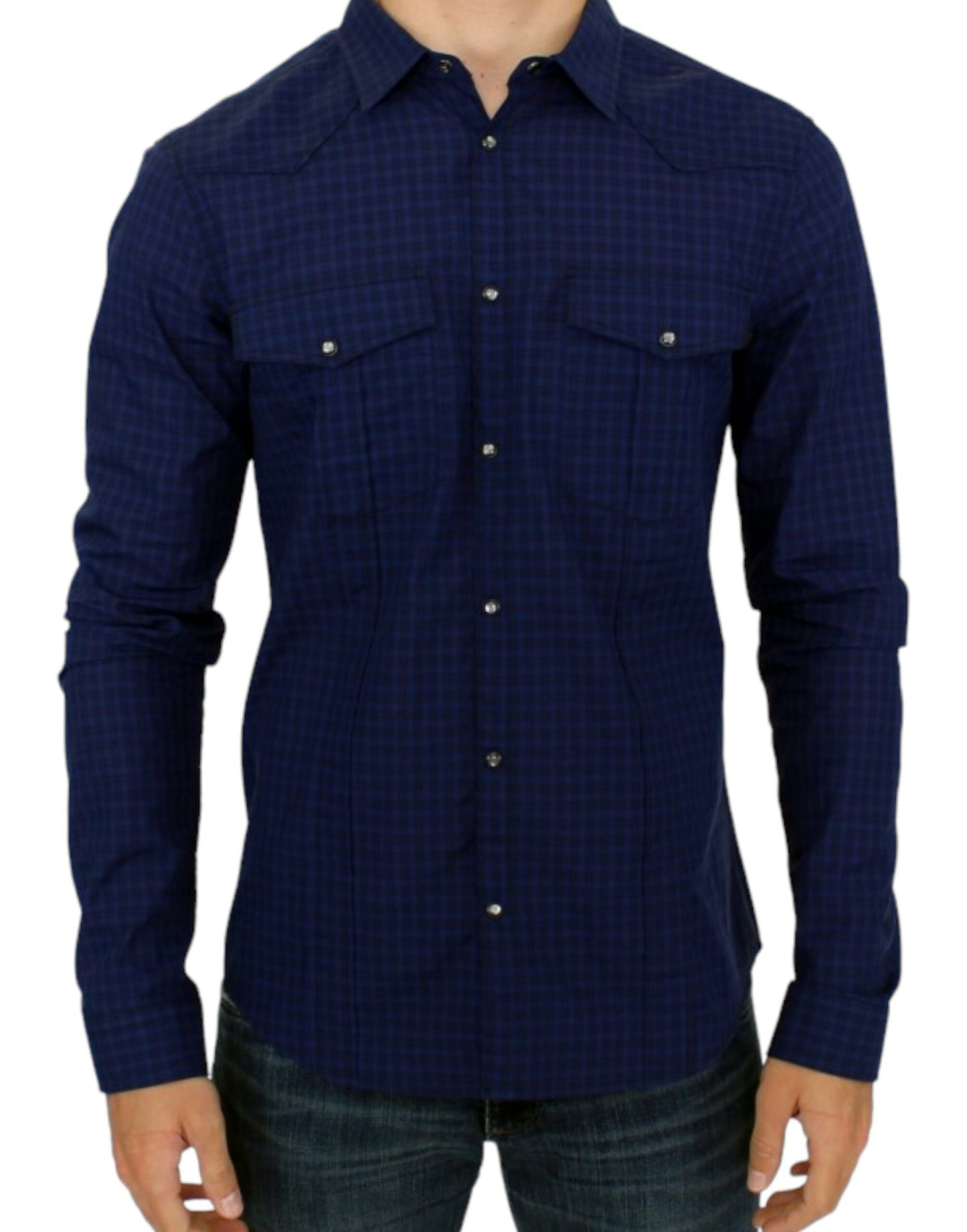 Costume National Blue checkered cotton shirt