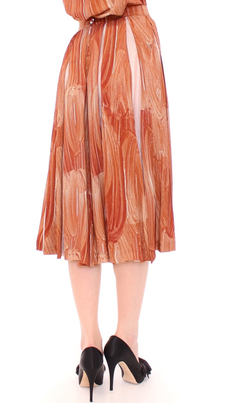 Licia Florio Brown Orange Below Knee Full Skirt