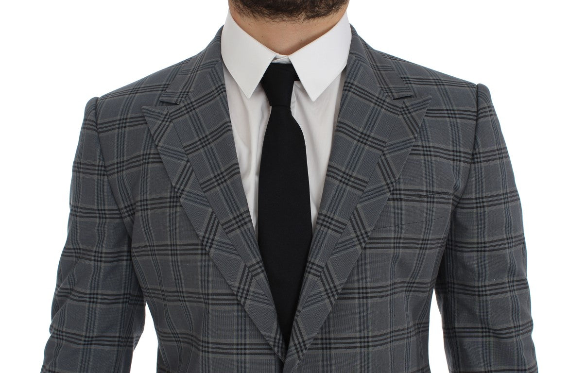 Dolce & Gabbana Blue Checkered Slim Fit Blazer Jacket