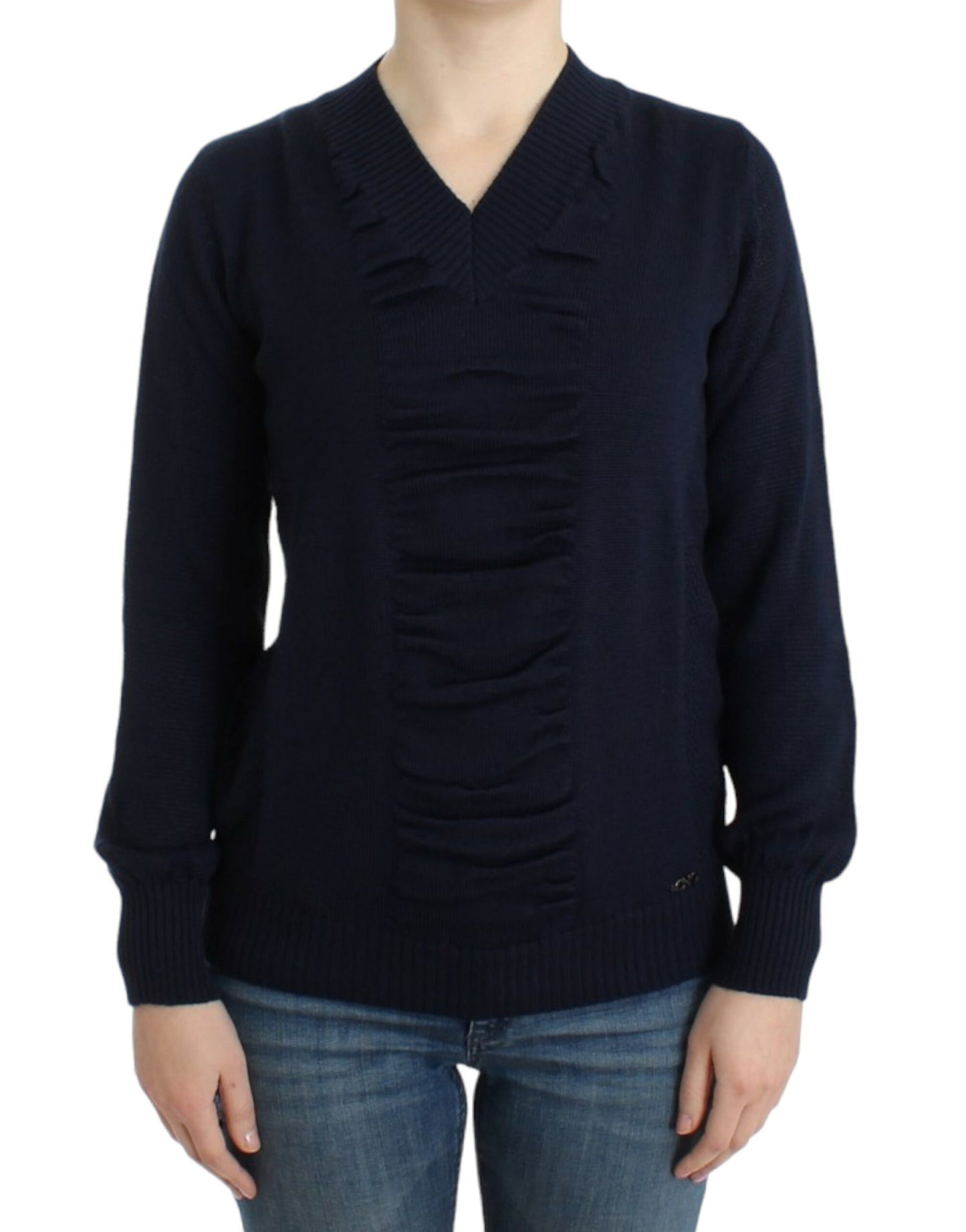 Costume National Dark blue V-neck wool sweater