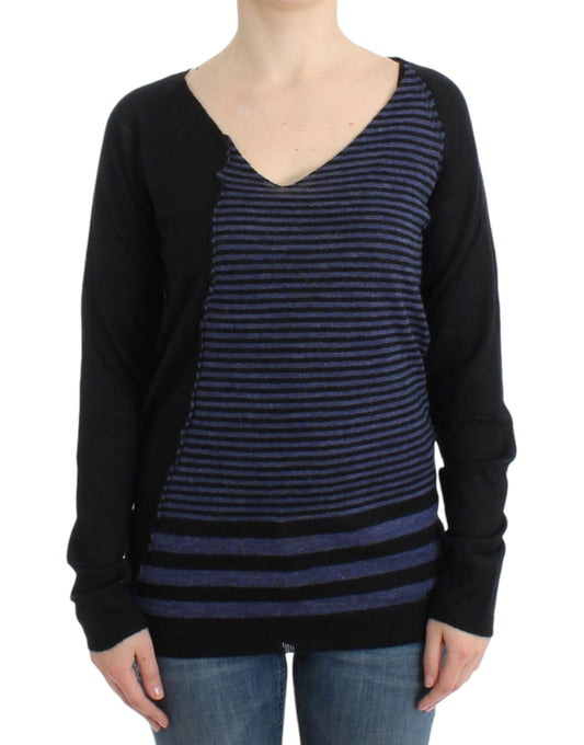 Costume National Black striped V-neck sweater