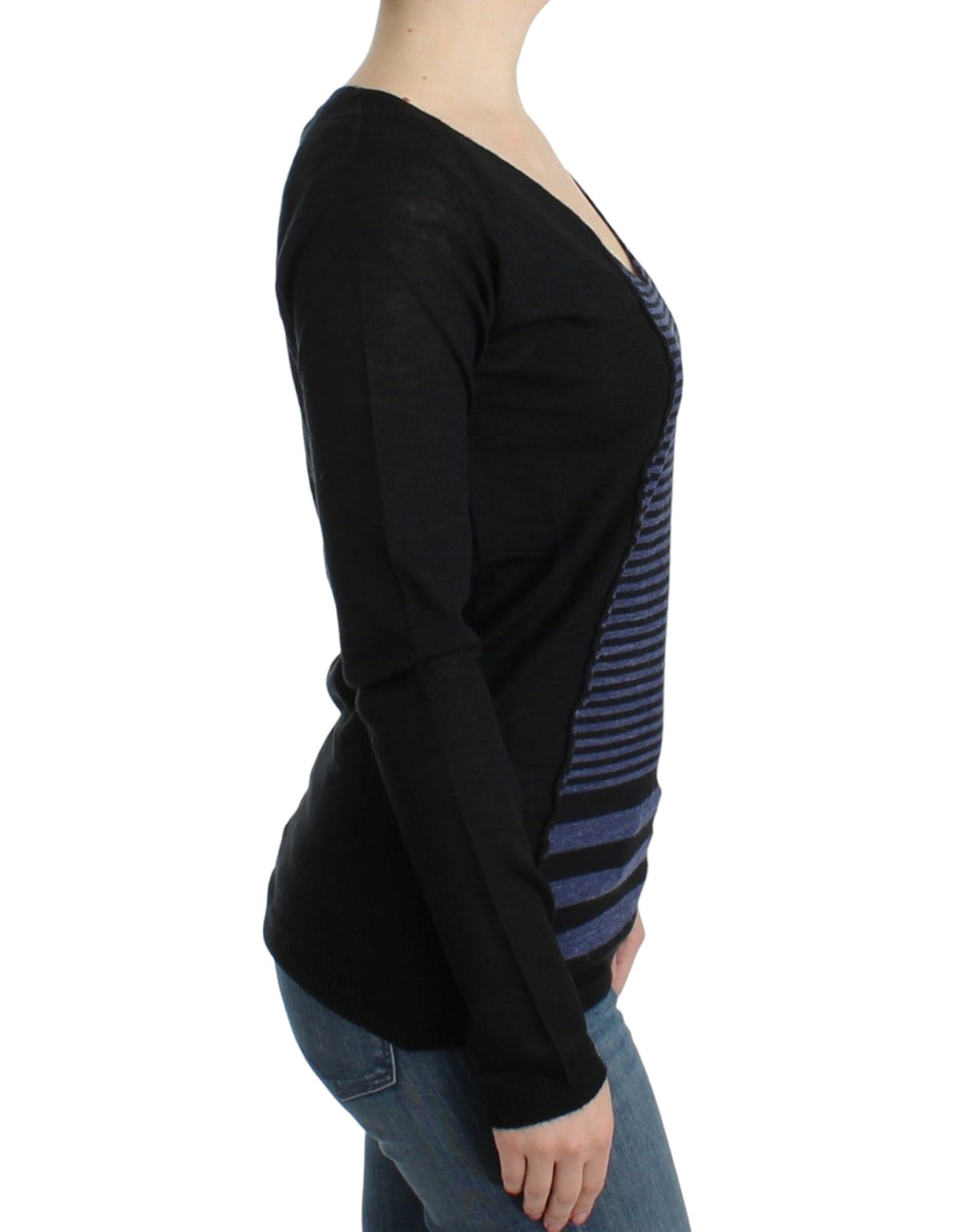 Costume National Black striped V-neck sweater