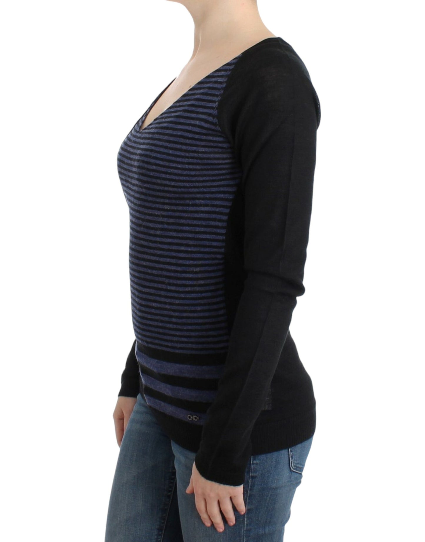 Costume National Black striped V-neck sweater