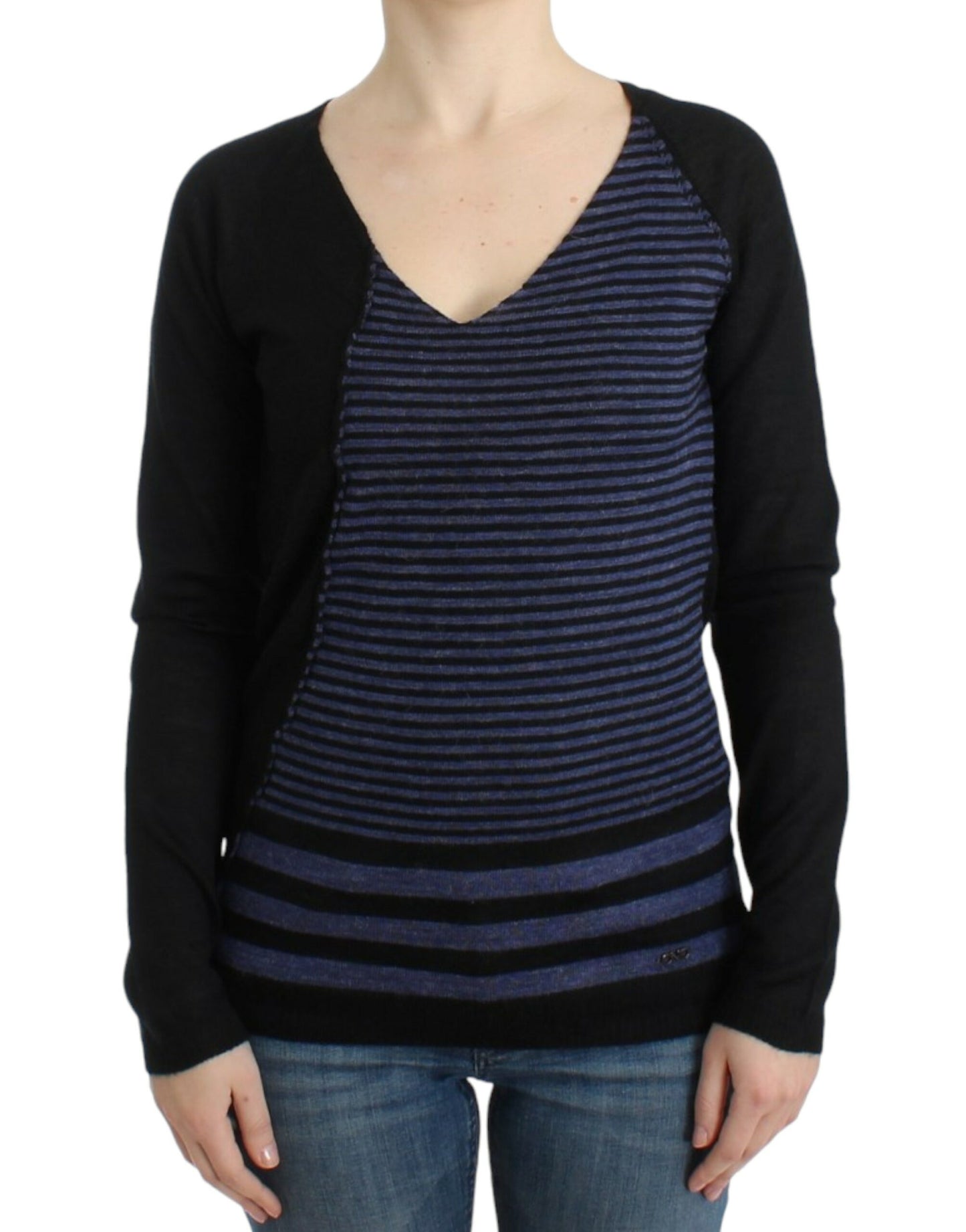 Costume National Black striped V-neck sweater