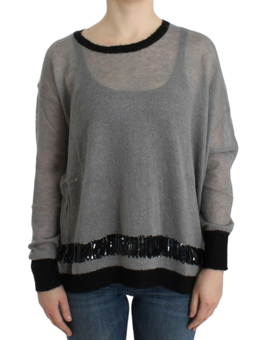 Costume National Gray embellished asymmetric sweater