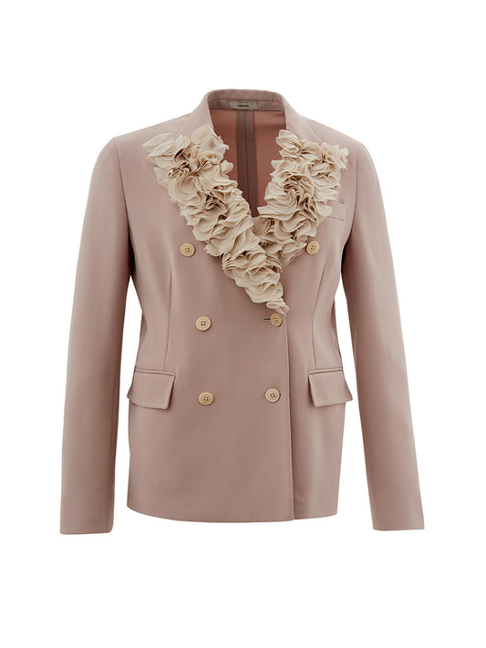 Lardini Elegant Light Pink Double Breasted Ruffle Jacket