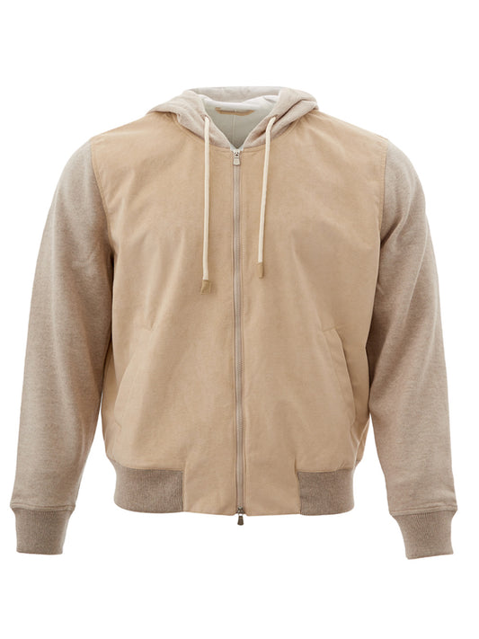 Gran Sasso Beige Alcantara Hooded Zip Jumper