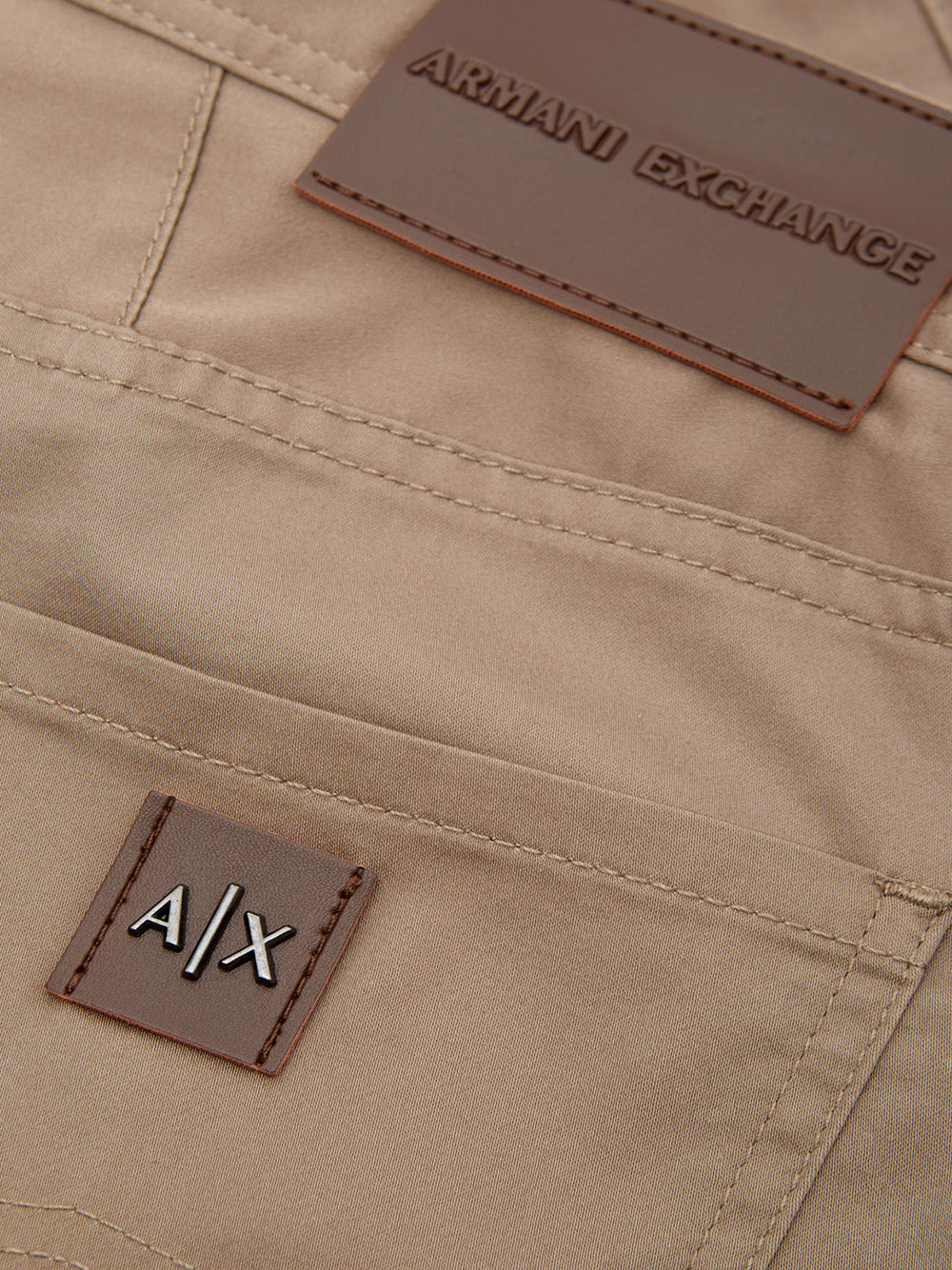 Armani Exchange Chic Beige Cotton Regular Fit Trousers