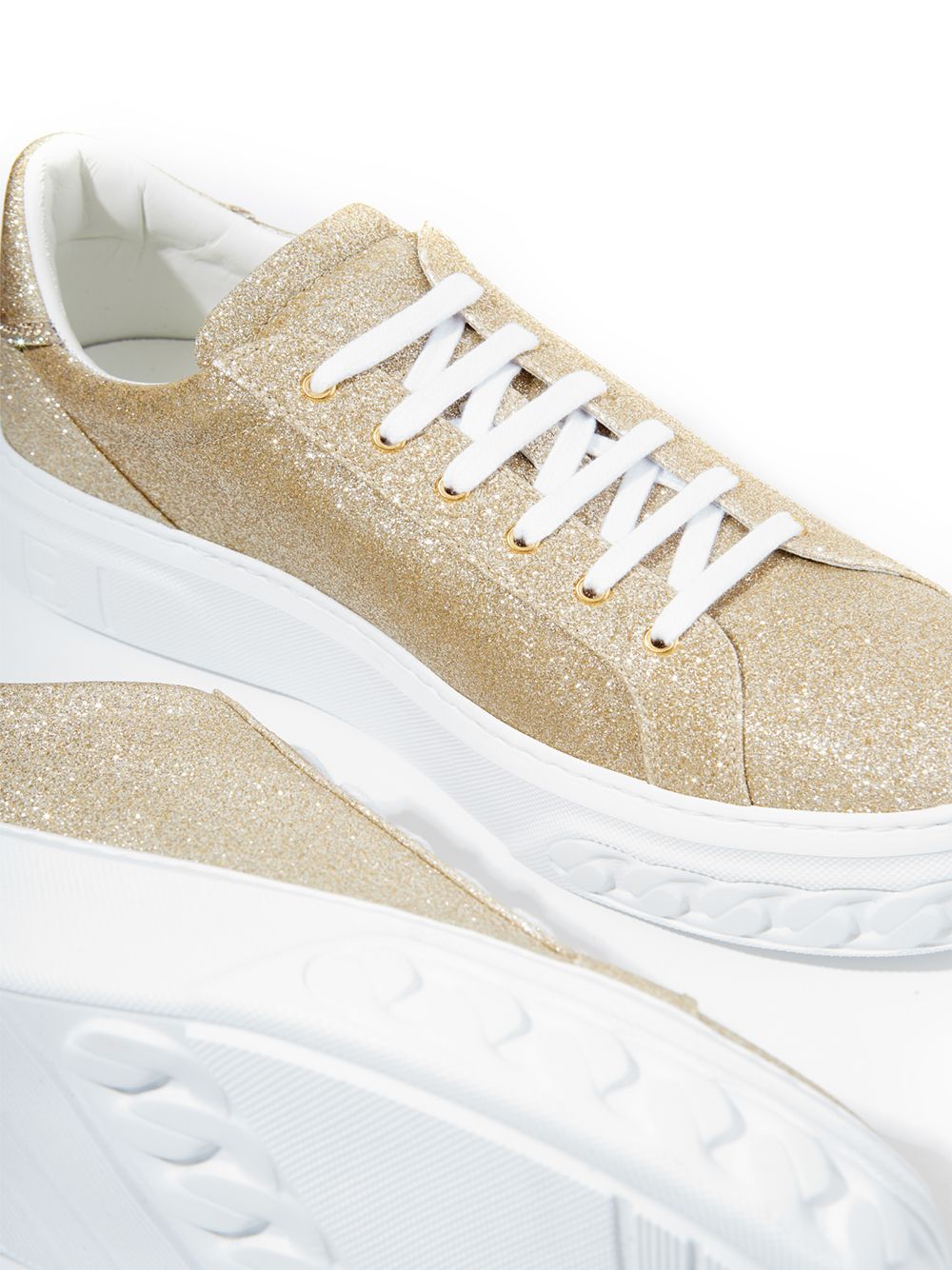 Casadei Off Road Gold Glitter Platform Sneakers