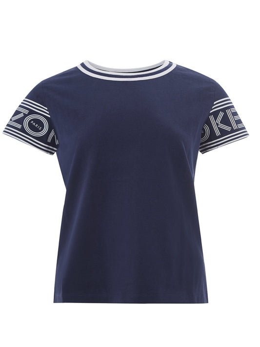 Kenzo Chic Blue Cotton Tee with Contrast Logo Sleeves