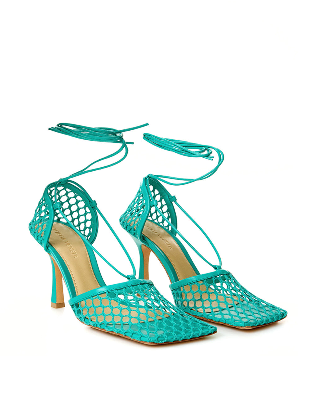 Bottega Veneta Elegant Green Stretch Leather-Trimmed Pumps