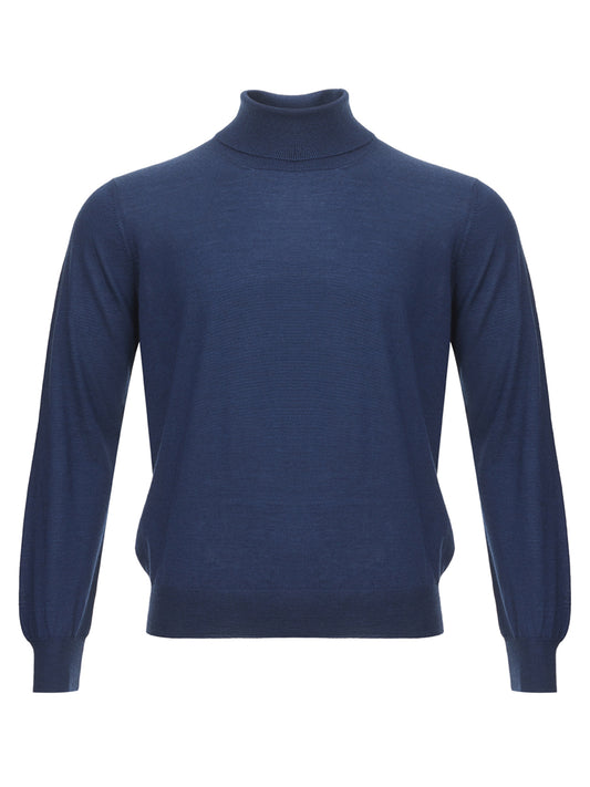 Gran Sasso Elegant Cashmere & Silk Blue Turtleneck