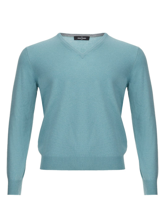 Gran Sasso Elegant Light Blue Cashmere V-Neck Sweater