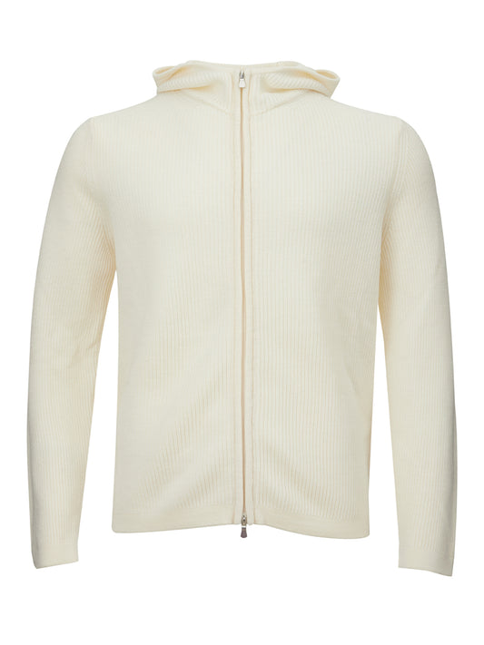 Gran Sasso Elegant White Wool Hooded Cardigan