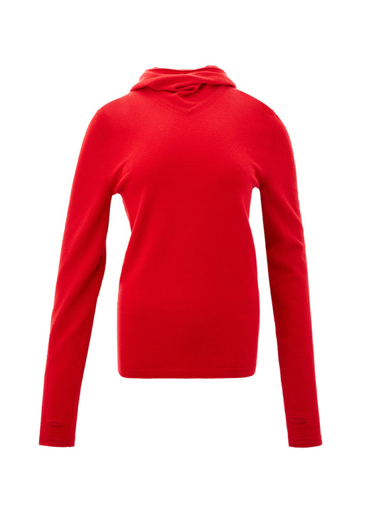 Bottega Veneta Elegant Red Cashmere Hooded Jumper