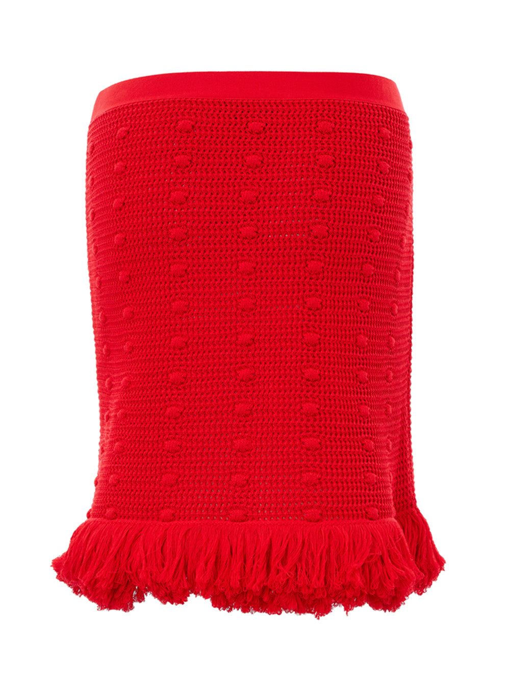 Bottega Veneta Elegant Red Pompom Detail Pencil Skirt