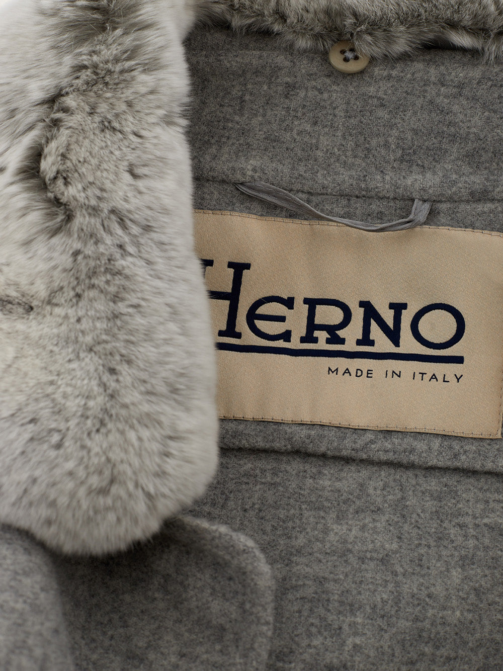 Herno Elegant Grey Wool Coat with Removable Fur Collar