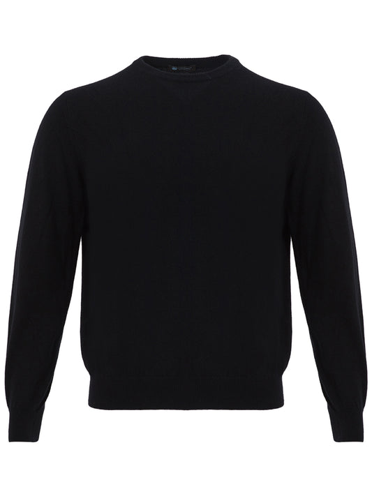 Colombo Elegant Black Round Neck Cashmere Sweater