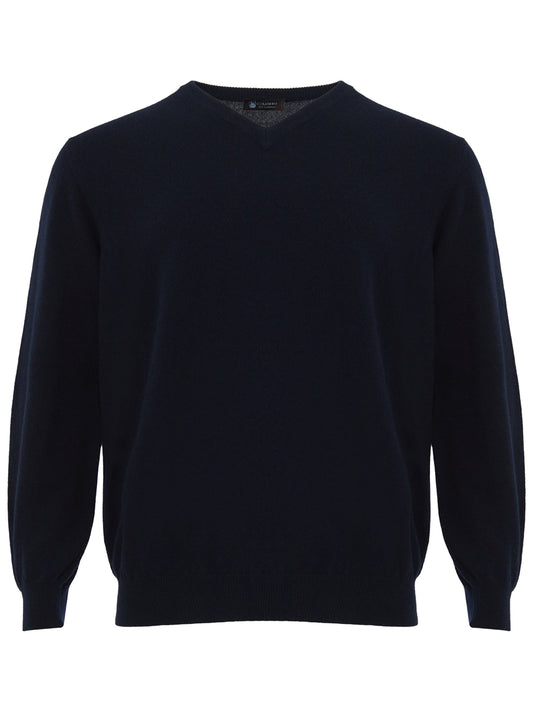 Colombo Navy Blue V-Neck Cashmere Sweater