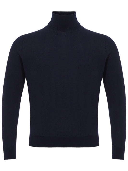 Colombo Navy Cashmere-Silk Blend Turtleneck Sweater