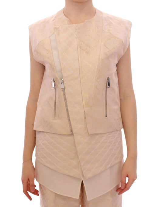 Zeyneptosun Beige brocade sleeveless jacket