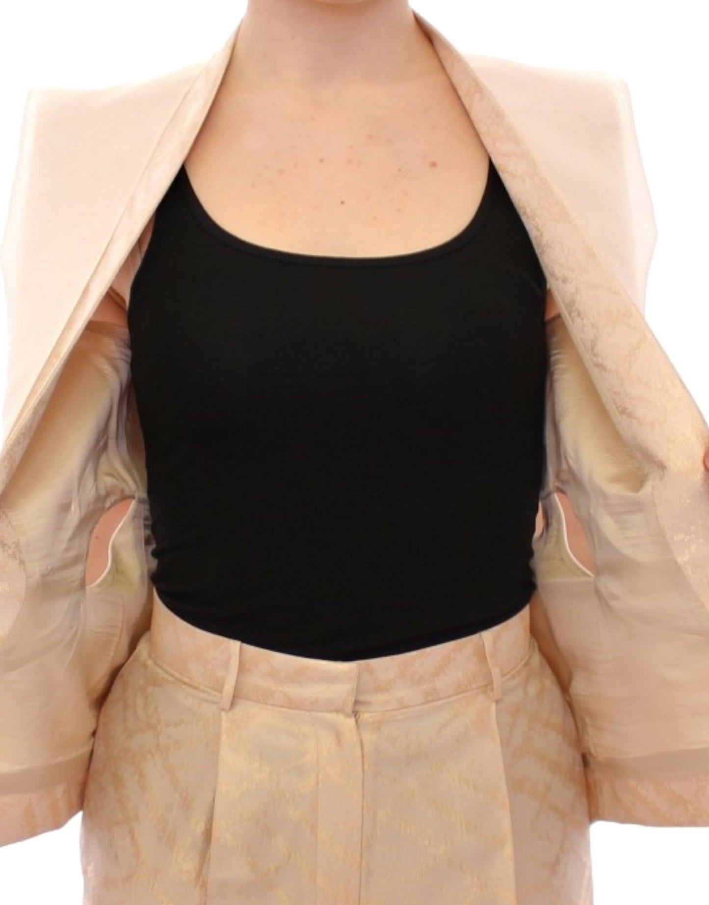 Zeyneptosun Beige brocade sleeveless jacket vest