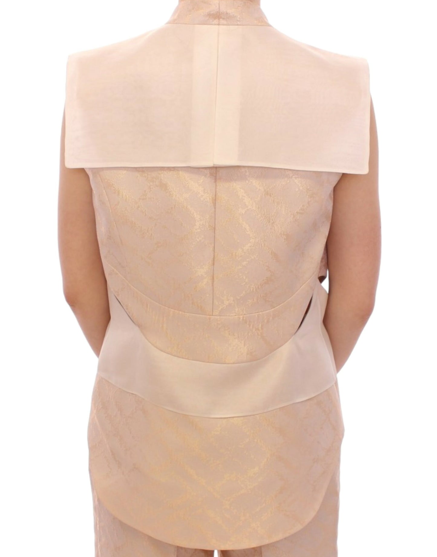 Zeyneptosun Beige brocade sleeveless jacket vest