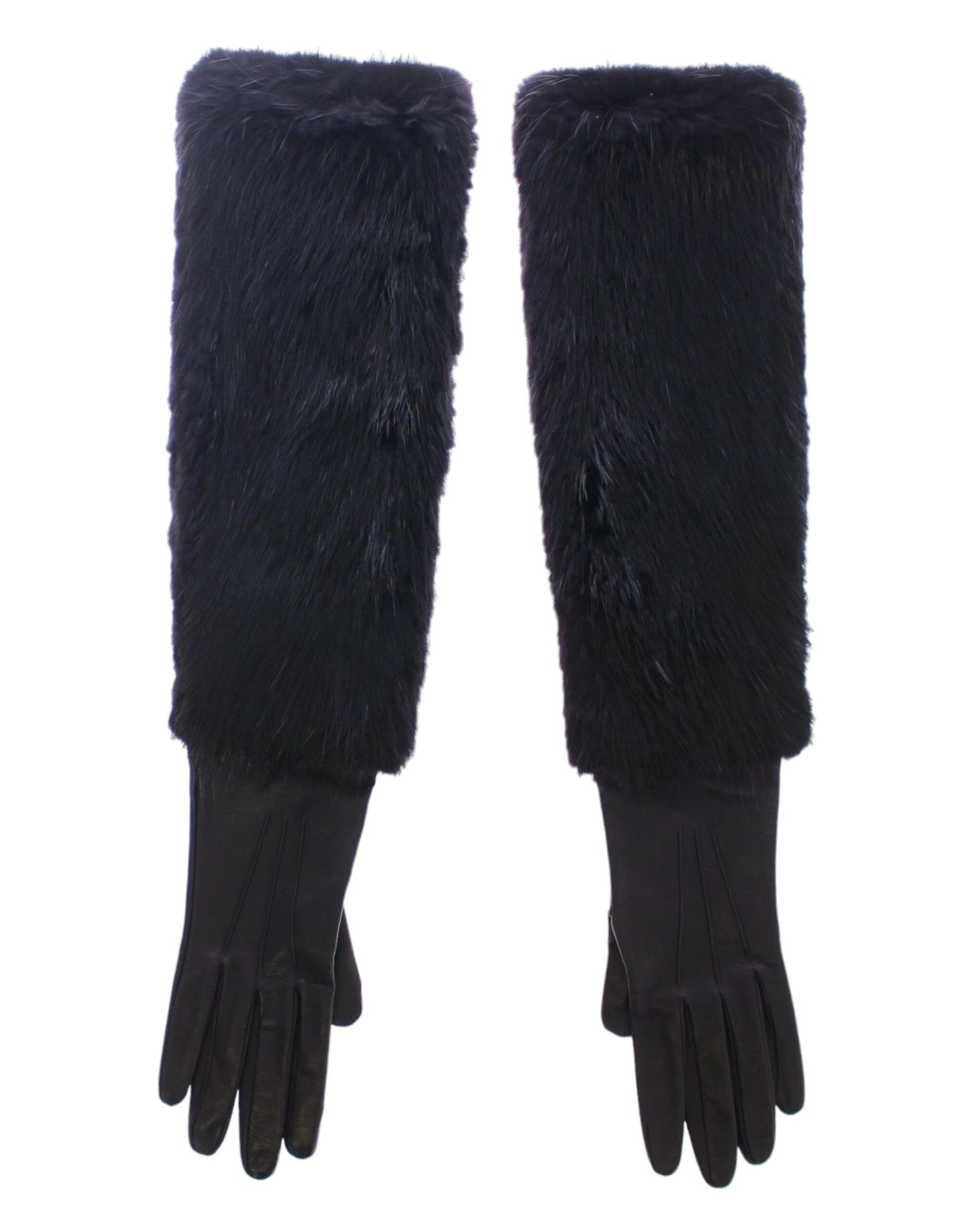 Dolce &Gabbana Black Beaver Fur Lamsleer Elleboog Handschoenen