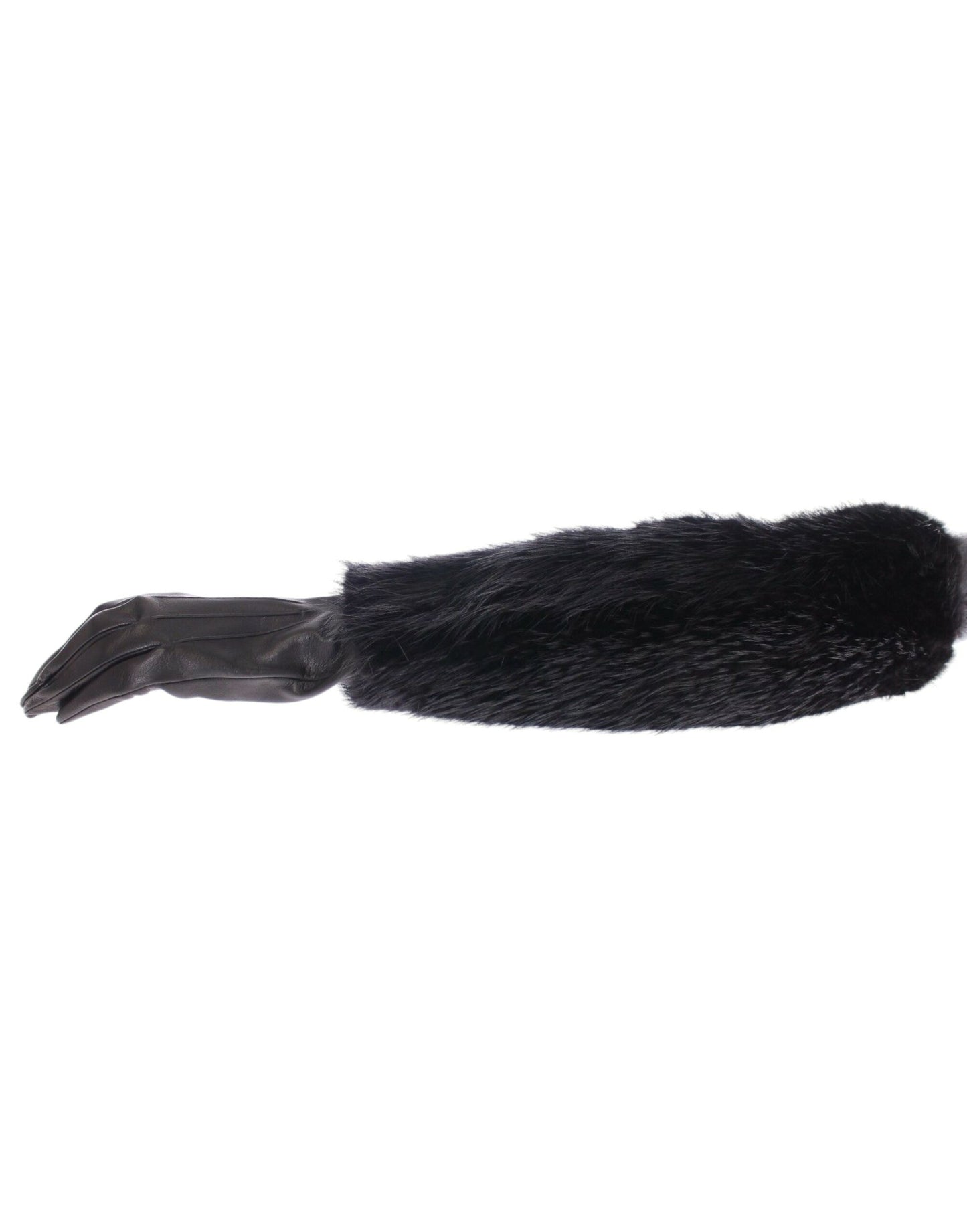 Dolce &Gabbana Black Beaver Fur Lamsleer Elleboog Handschoenen