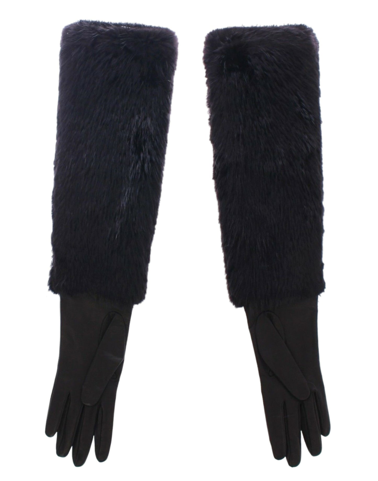 Dolce &Gabbana Black Beaver Fur Lamsleer Elleboog Handschoenen