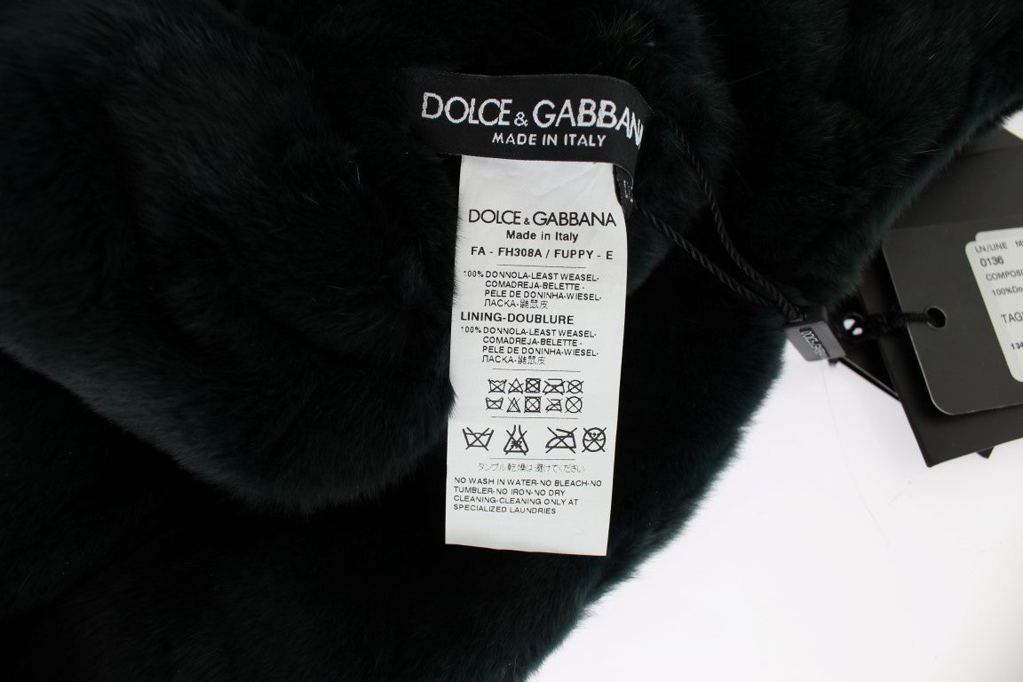 Dolce &Gabbana Groen Wezel Bont Gehaakte Capuchon Sjaal Hoed